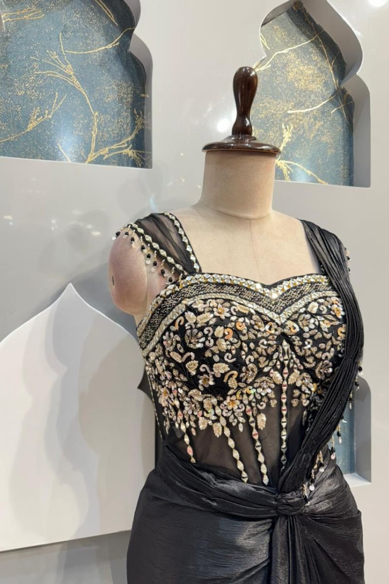 "MIDNIGHT NOIR DRAPE SAREE" - Image 3