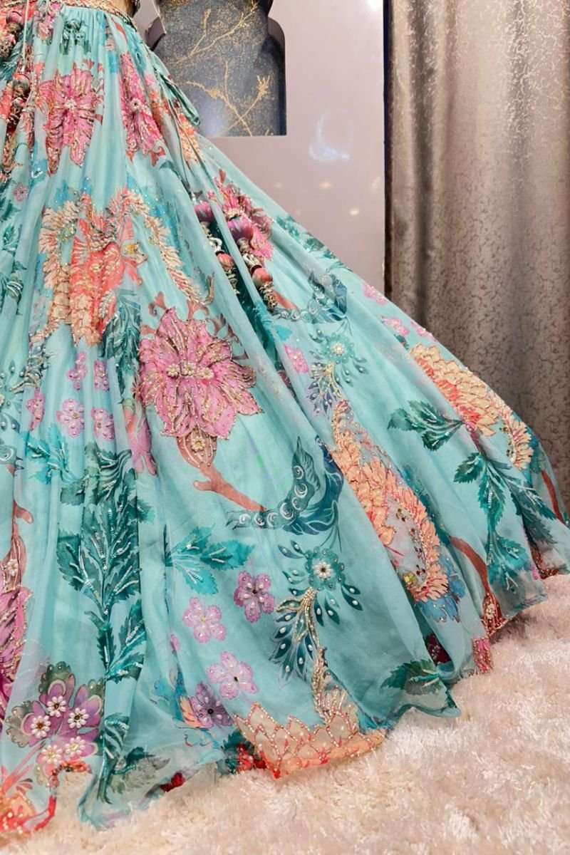 "AQUA BLOOM FLORAL LEHENGA" - Image 4