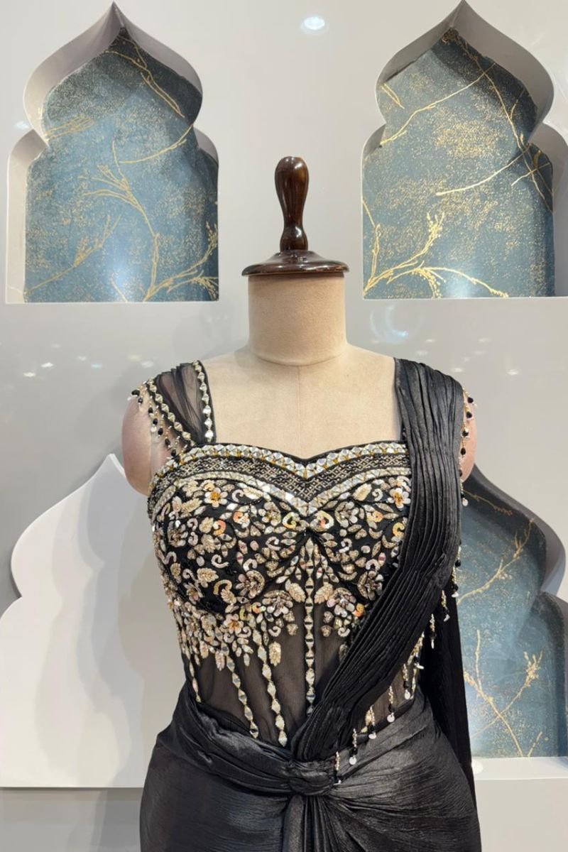 "MIDNIGHT NOIR DRAPE SAREE" - Image 2