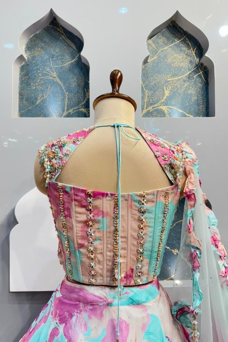 "SOFT BLUSH GREEN LEHENGA" - Image 6