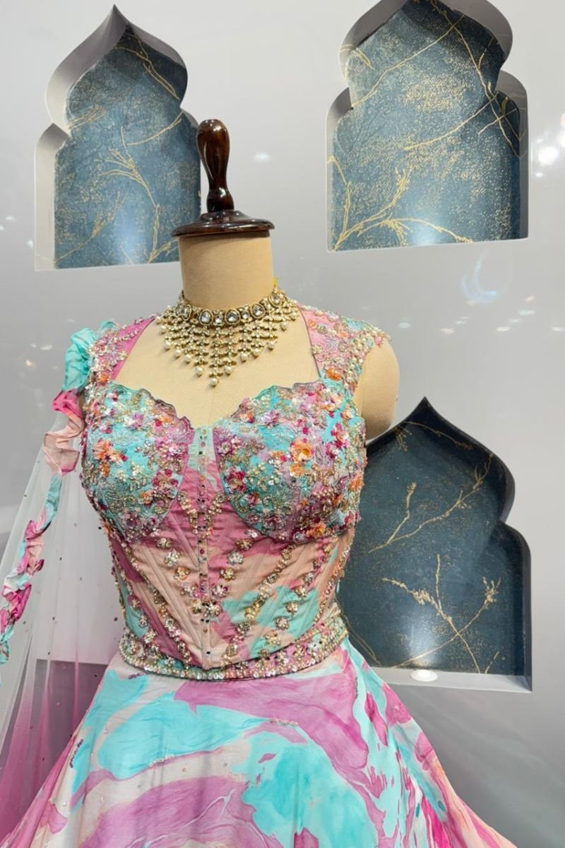 "SOFT BLUSH GREEN LEHENGA" - Image 3