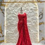 "CRIMSON SEQUIN ELEGANCE SAREE"