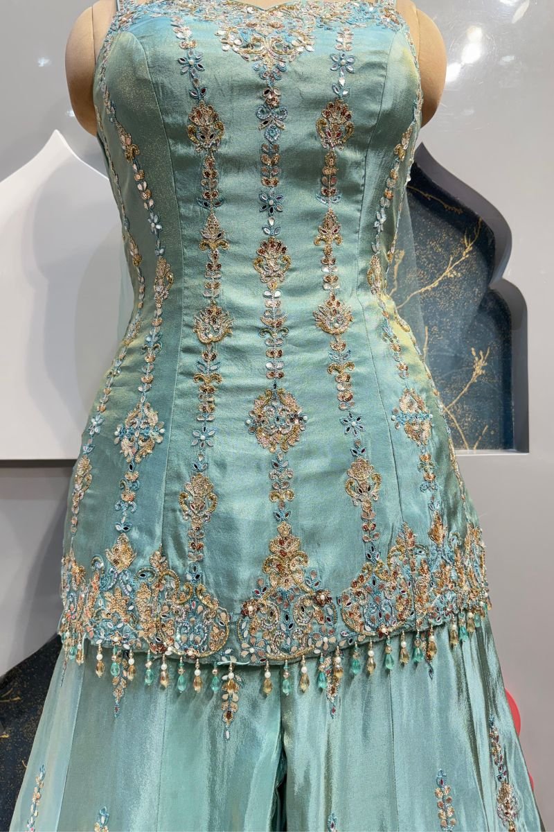 "AQUA NOOR EMBROIDERED SHARARA SET" - Image 5
