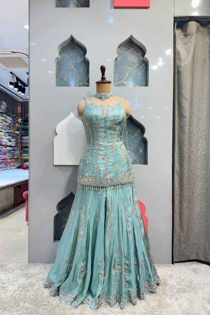 "AQUA NOOR EMBROIDERED SHARARA SET"