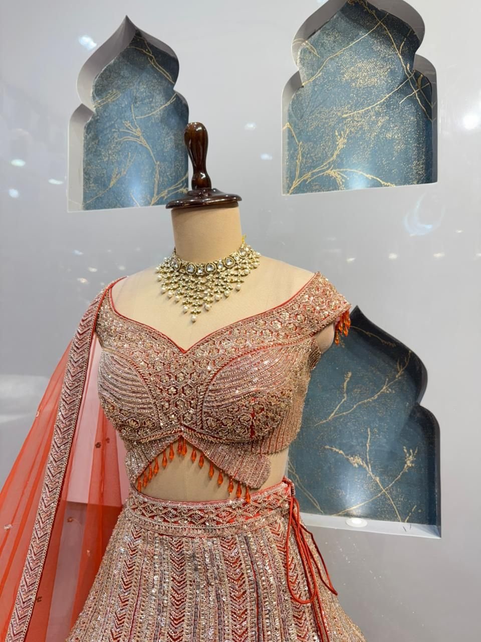 "ROYAL CORAL AND ROSE GOLD LEHENGA" - Image 4