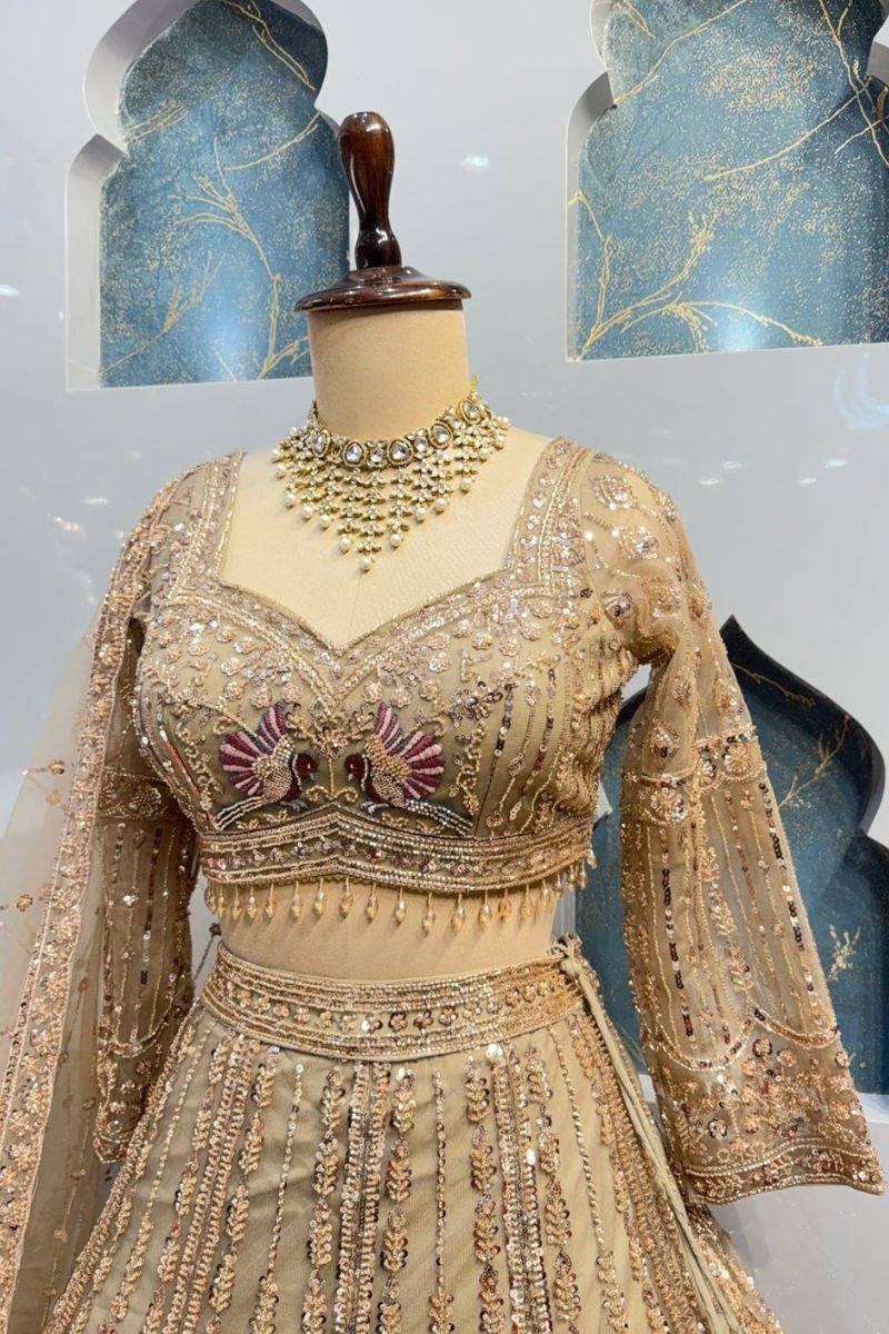 "GOLDEN BLUSH PEACOCK ROYALE LEHENGA" - Image 3
