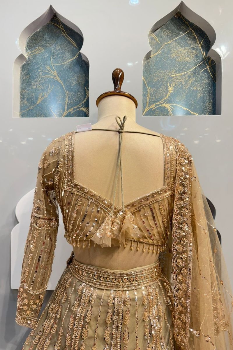 "GOLDEN BLUSH PEACOCK ROYALE LEHENGA" - Image 5