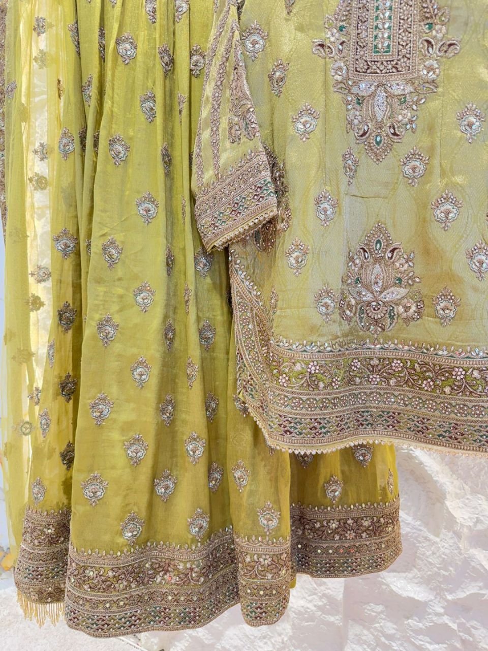 "OLIVE RADIANCE EMBROIDERED SHARARA" - Image 3