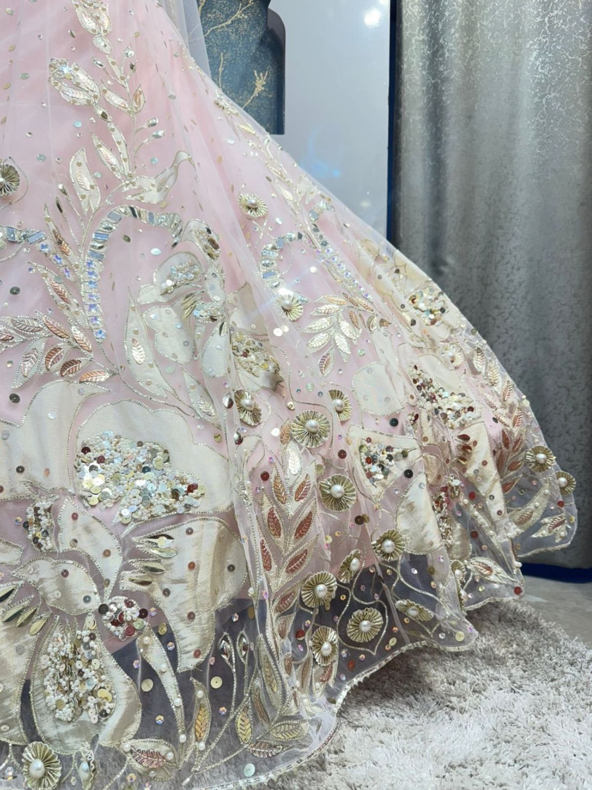 "BLUSH PINK FLORAL EMBROIDERED LEHENGA" - Image 4