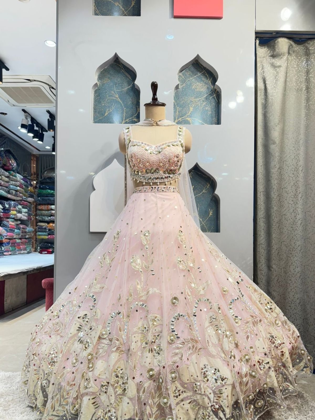 "BLUSH PINK FLORAL EMBROIDERED LEHENGA"