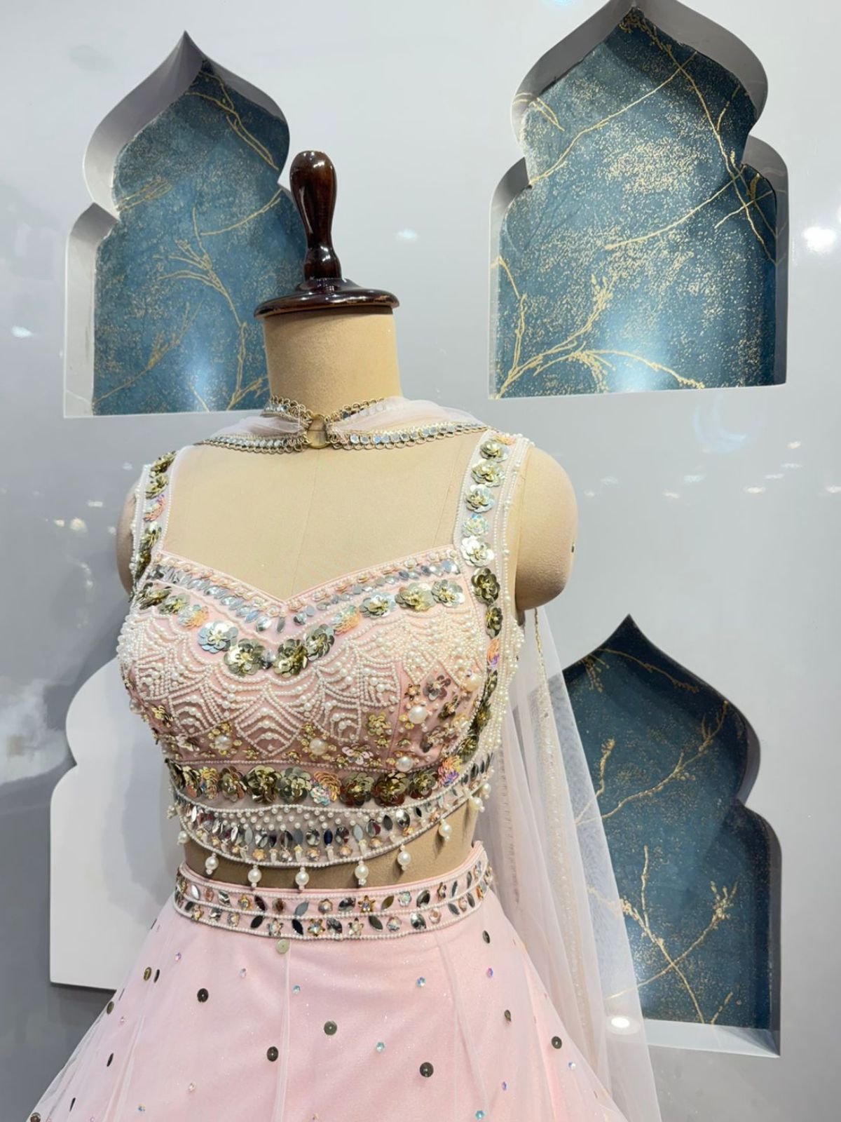 "BLUSH PINK FLORAL EMBROIDERED LEHENGA" - Image 3