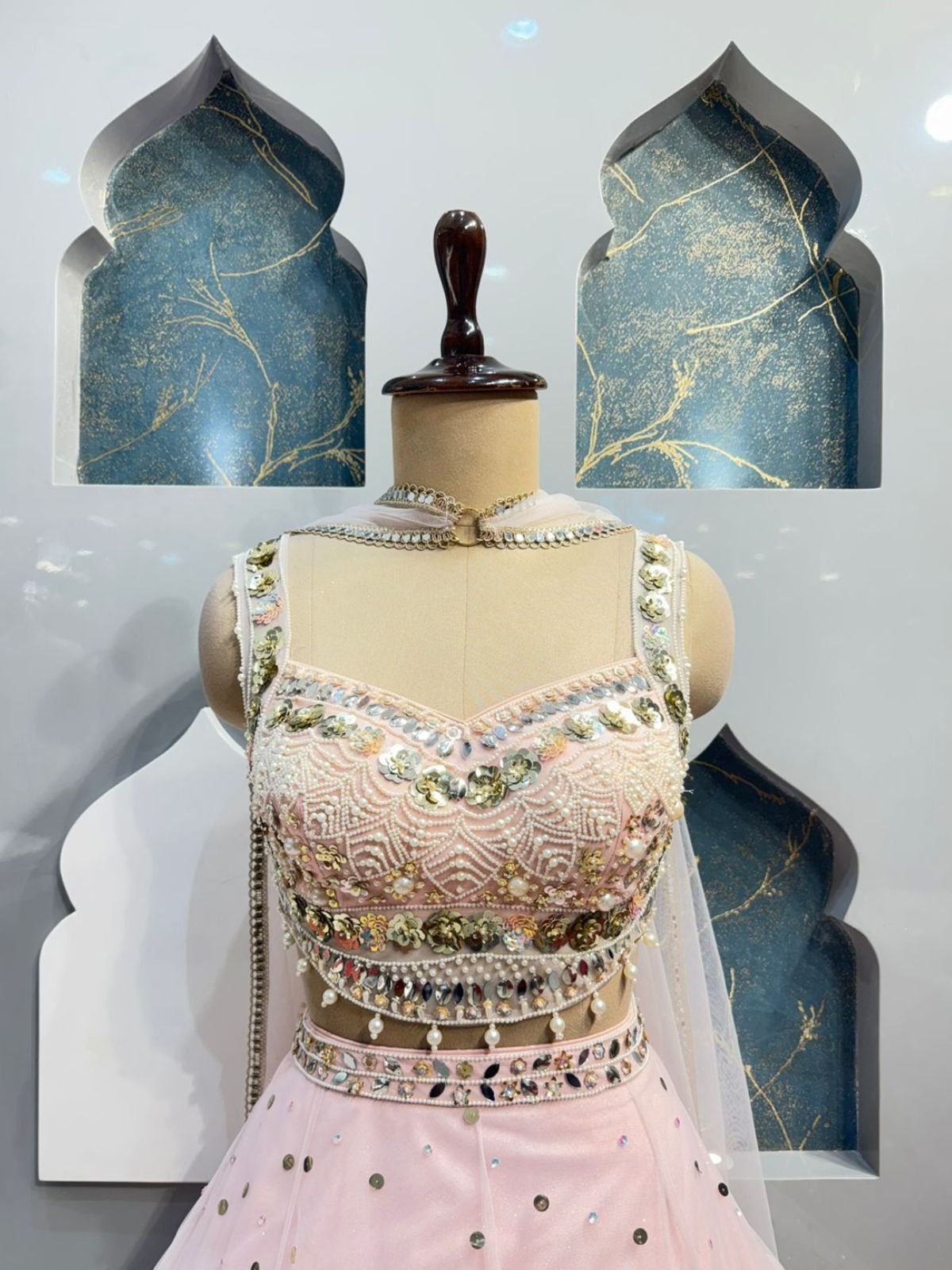 "BLUSH PINK FLORAL EMBROIDERED LEHENGA" - Image 2