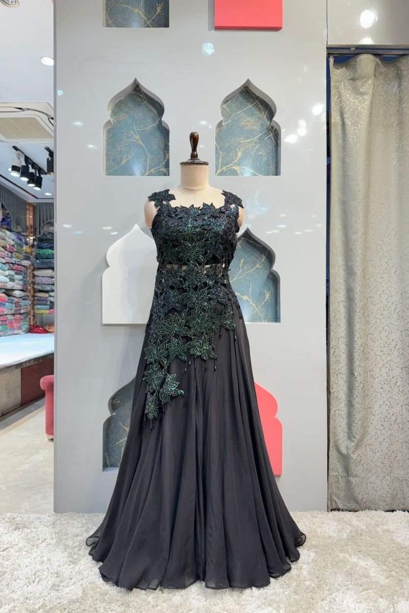 "EMERALD NOIR FLORAL COUTURE INDO-WESTERN"