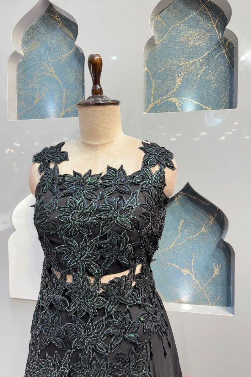 "EMERALD NOIR FLORAL COUTURE INDO-WESTERN" - Image 3