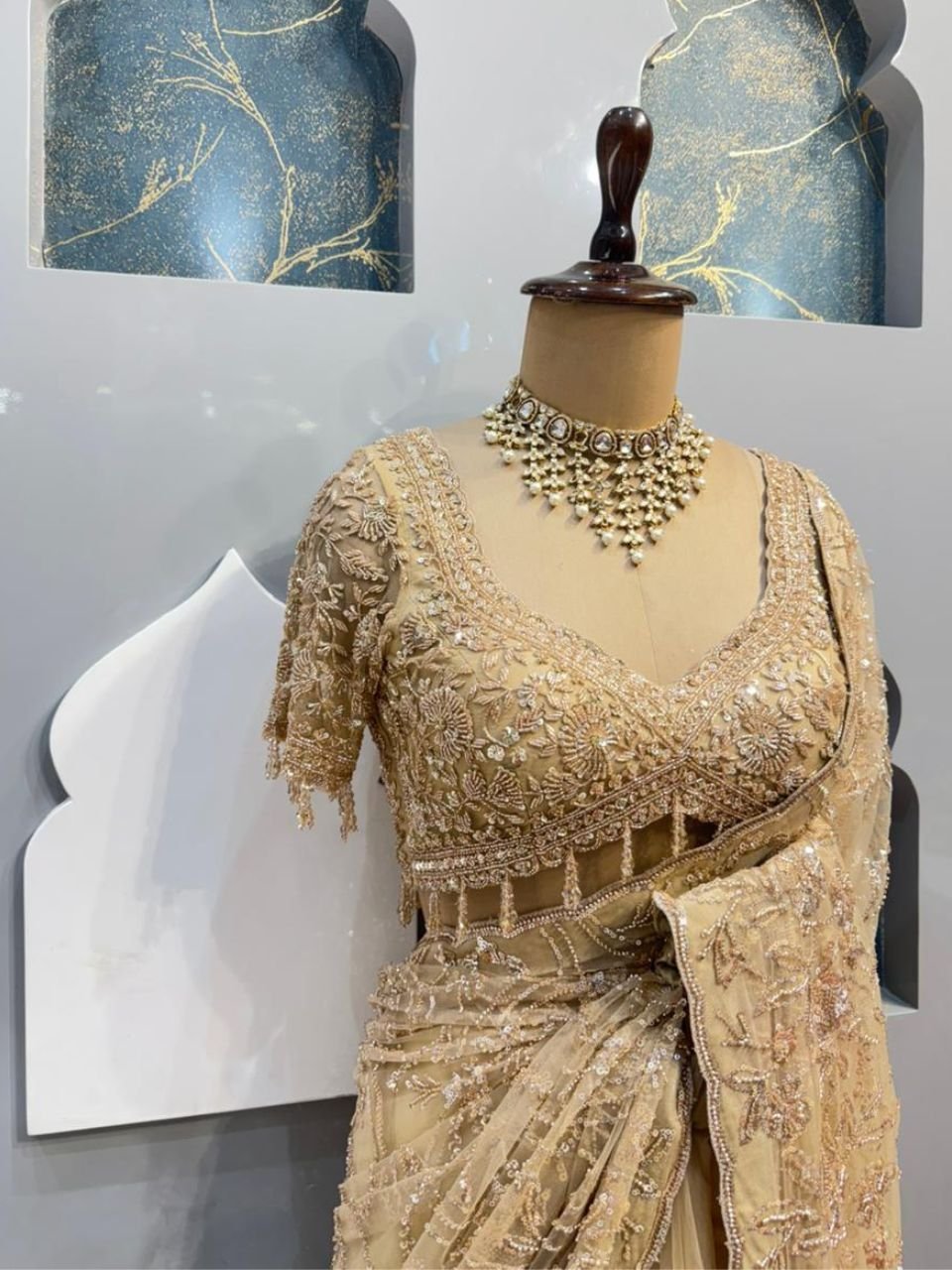 "CHAMPAGNE ELEGANCE EMBROIDERED SAREE" - Image 3