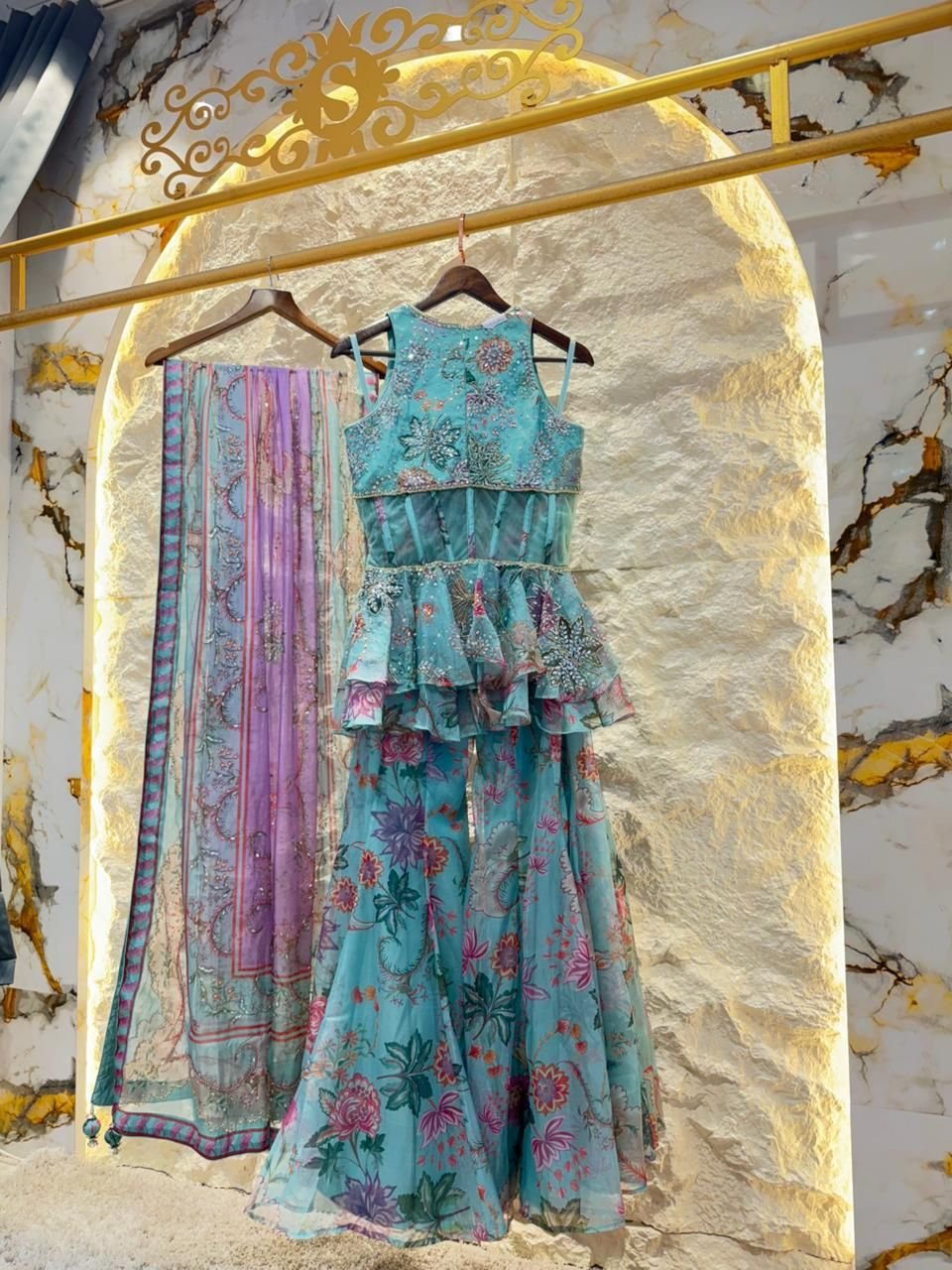 "AQUA BLOOM PRINTED INDOWESTERN" - Image 7