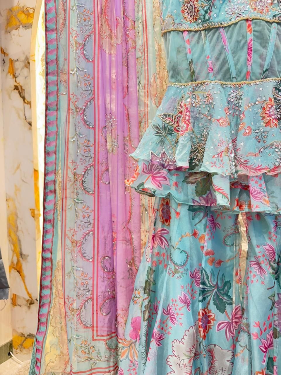 "AQUA BLOOM PRINTED INDOWESTERN" - Image 4