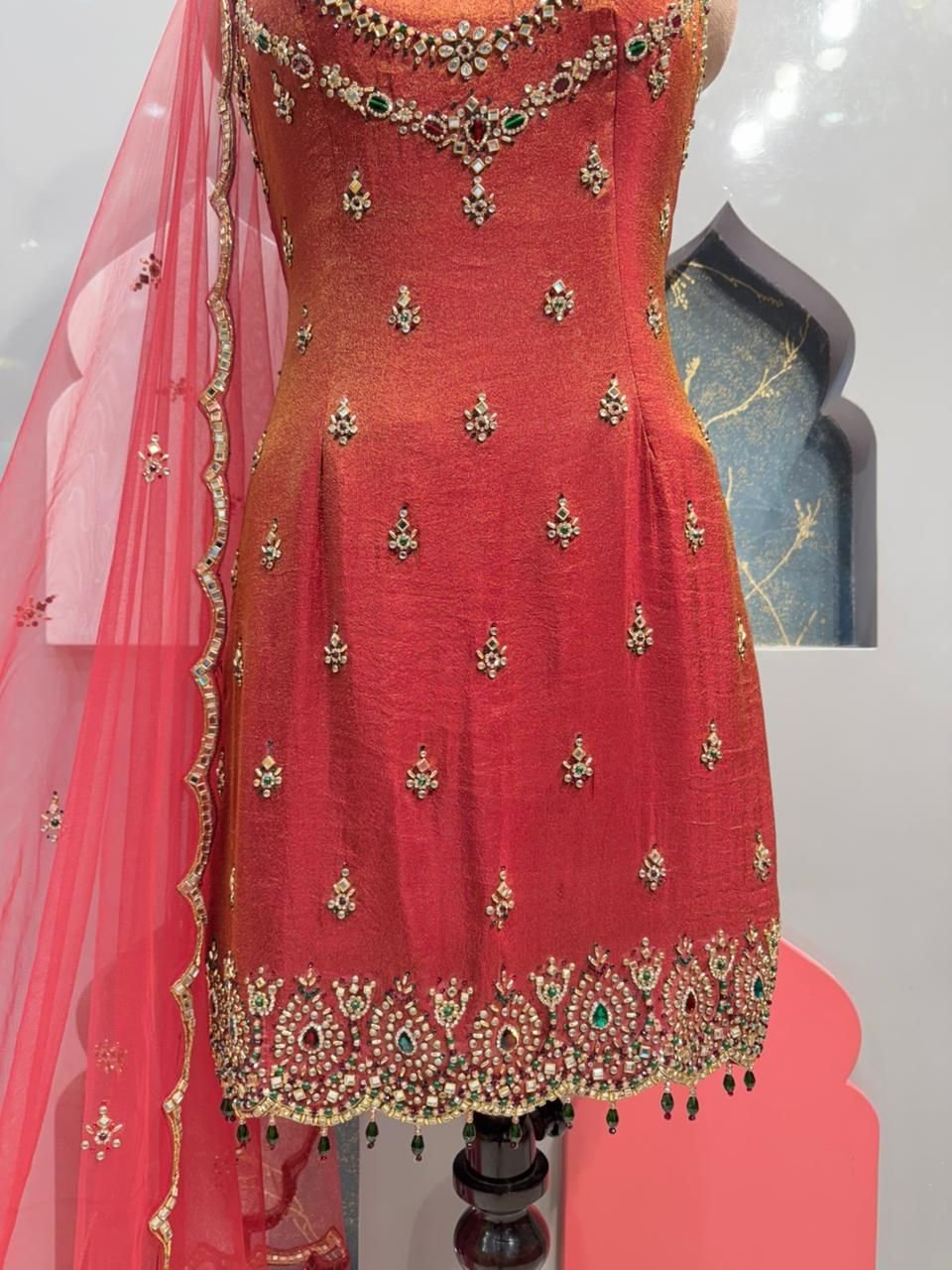 "CORAL EMBROIDERED SLEEVELESS SHARARA" - Image 5