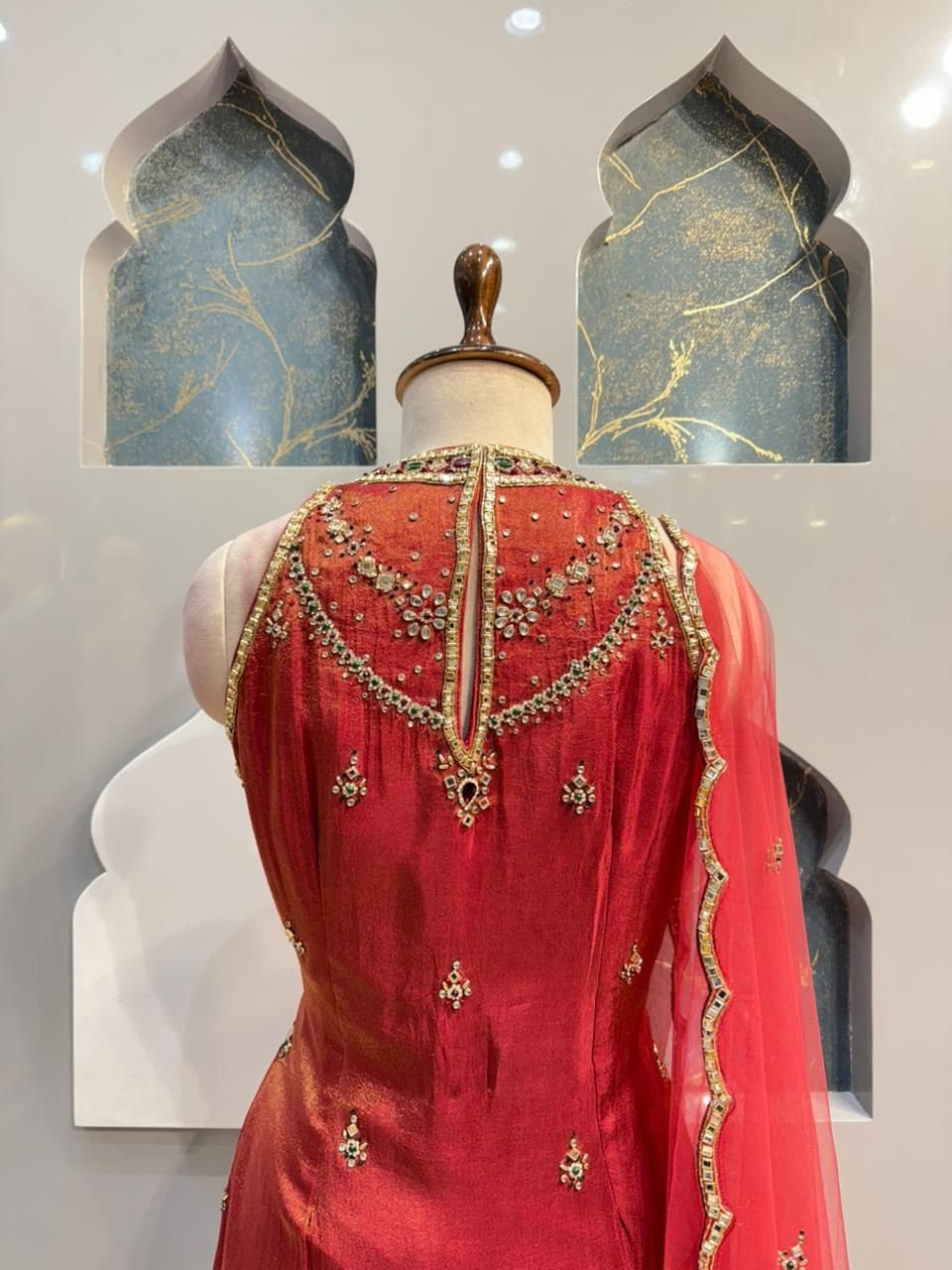 "CORAL EMBROIDERED SLEEVELESS SHARARA" - Image 6