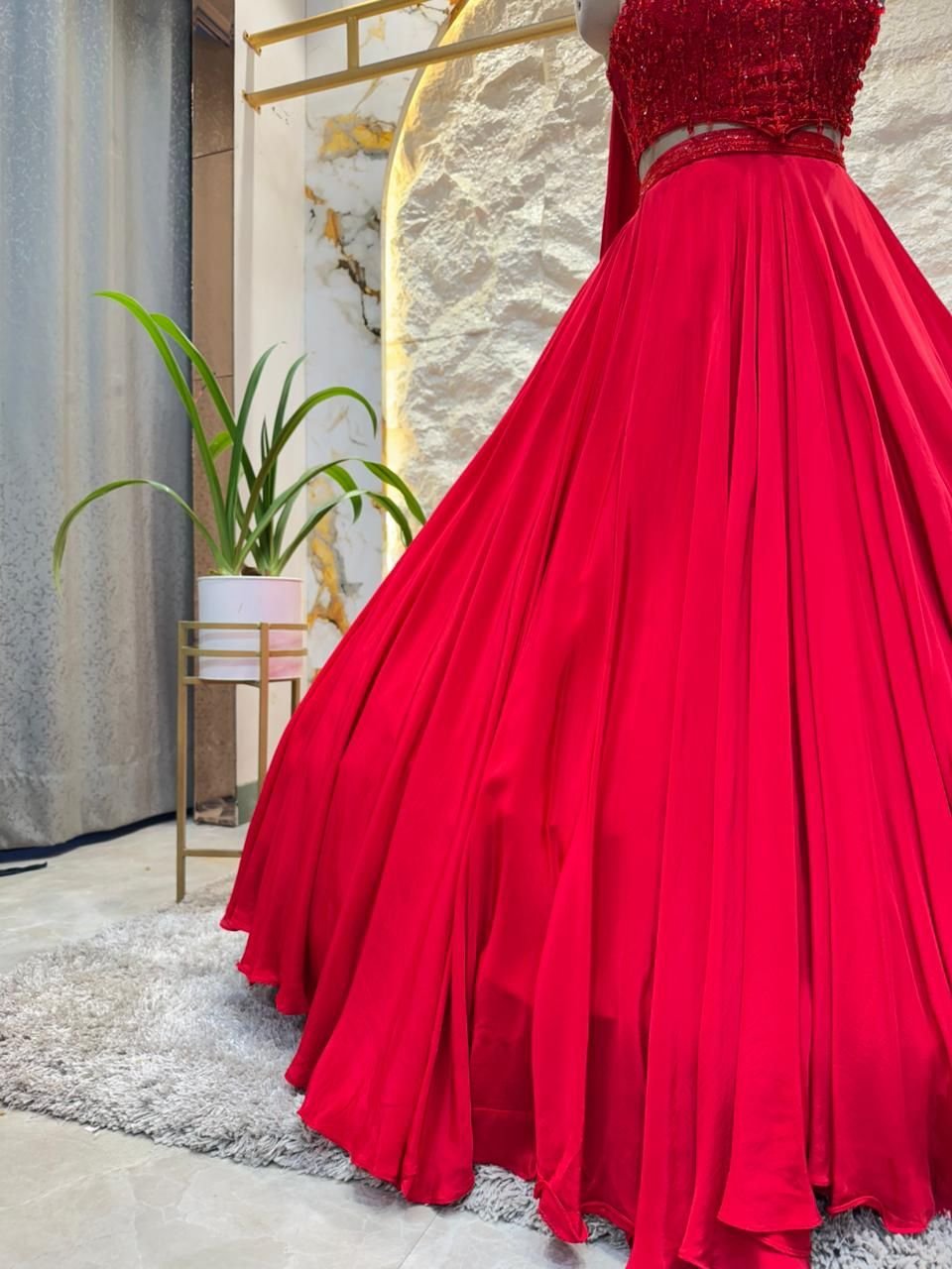 "CRIMSON ROYALE EMBELLISHED LEHENGA" - Image 4