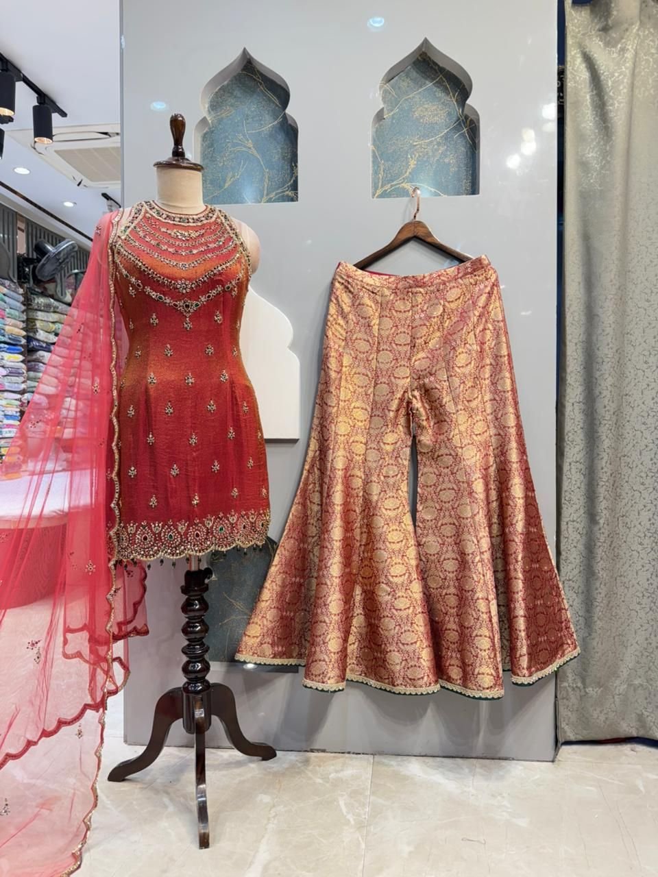 "CORAL EMBROIDERED SLEEVELESS SHARARA" - Image 3