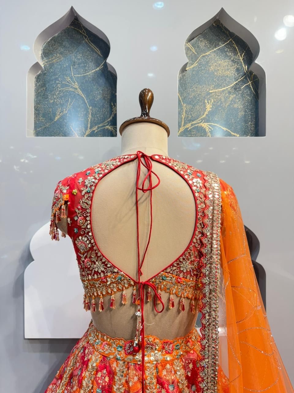 "ROYAL CORAL AND GOLD LEHENGA" - Image 6