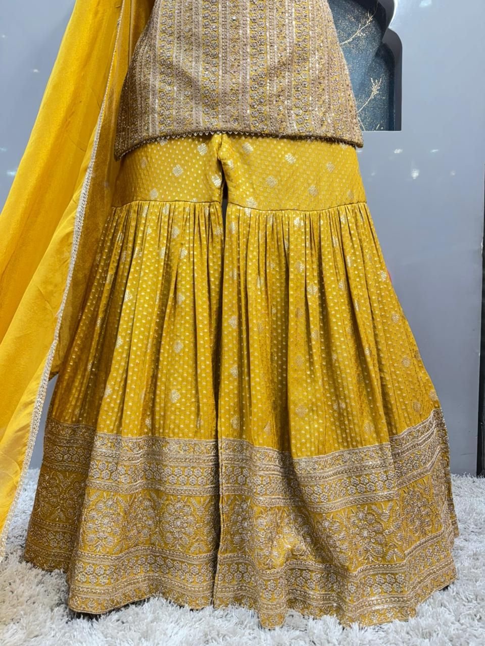 "SUNSHINE YELLOW EMBROIDERED SHARARA" - Image 4