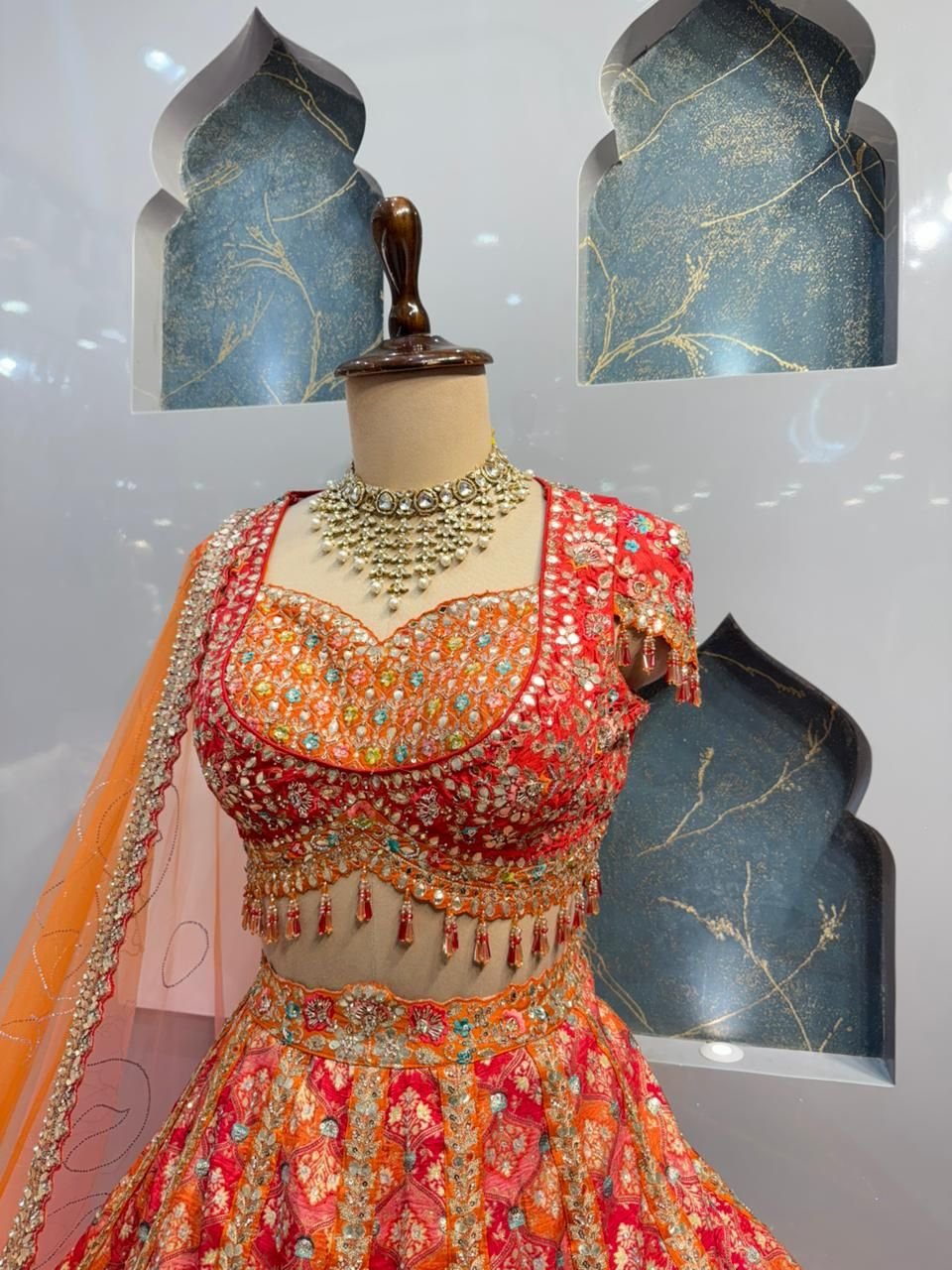 "ROYAL CORAL AND GOLD LEHENGA" - Image 3