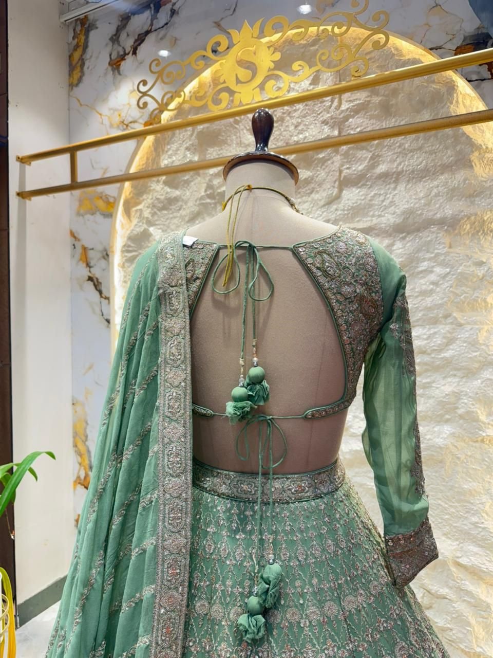 "MINT GREEN ROYAL EMBROIDERED LEHENGA" - Image 6