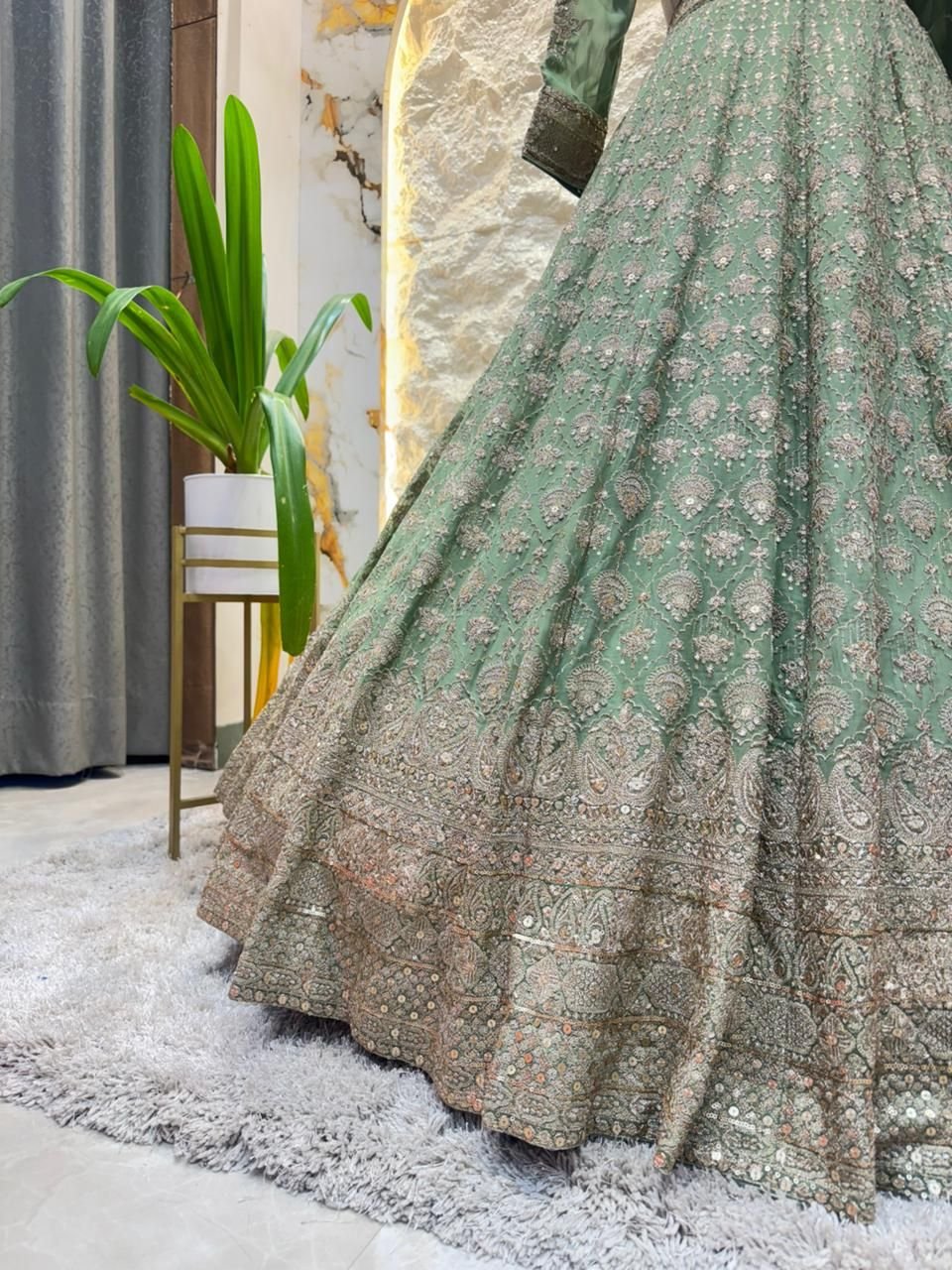 "MINT GREEN ROYAL EMBROIDERED LEHENGA" - Image 5