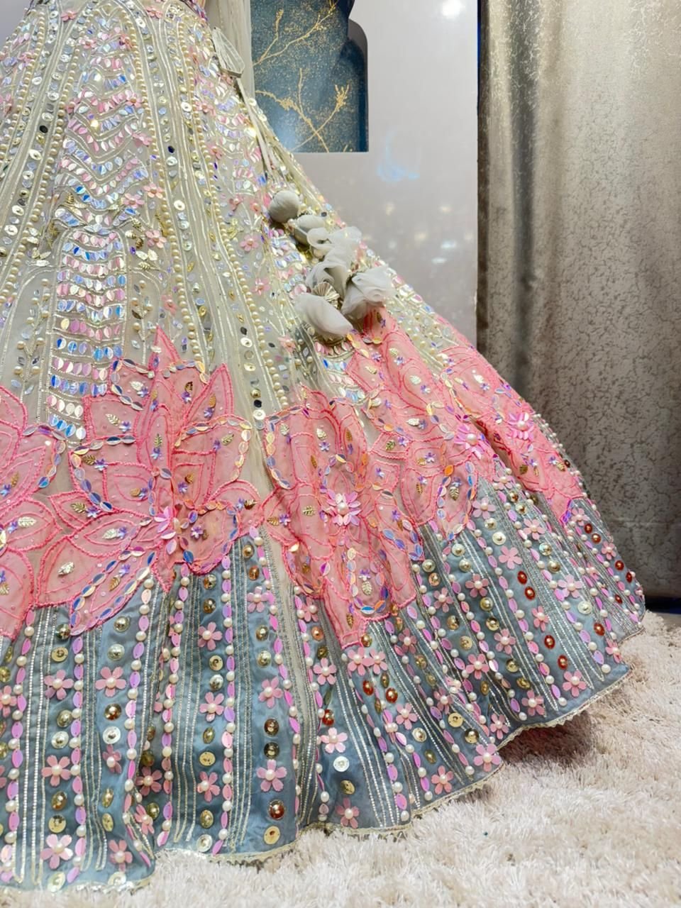 "PASTEL PRISM EMBROIDERED BRIDAL LEHENGA" - Image 5