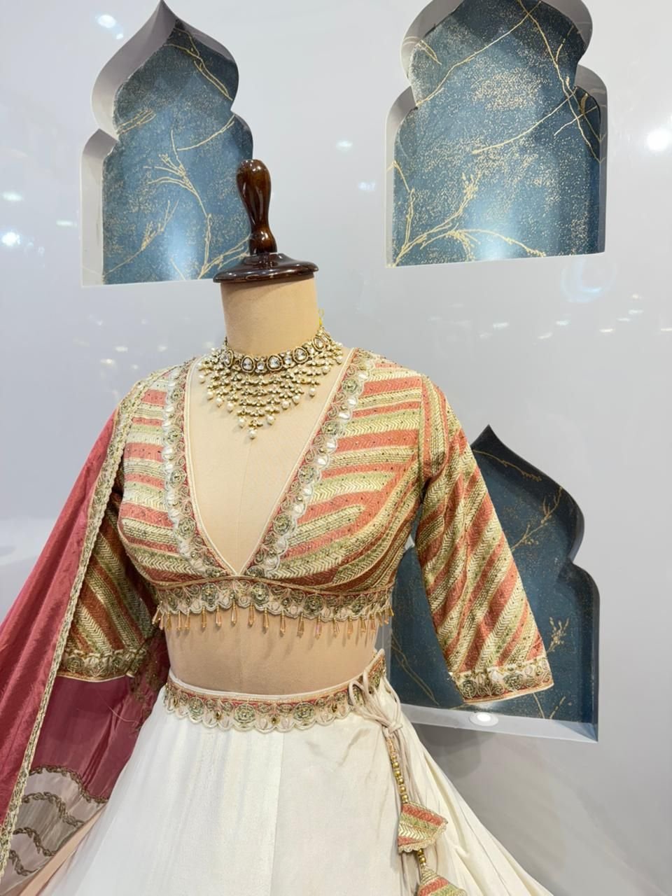 "IVORY BLUSH HERITAGE EMBROIDERED LEHENGA" - Image 4