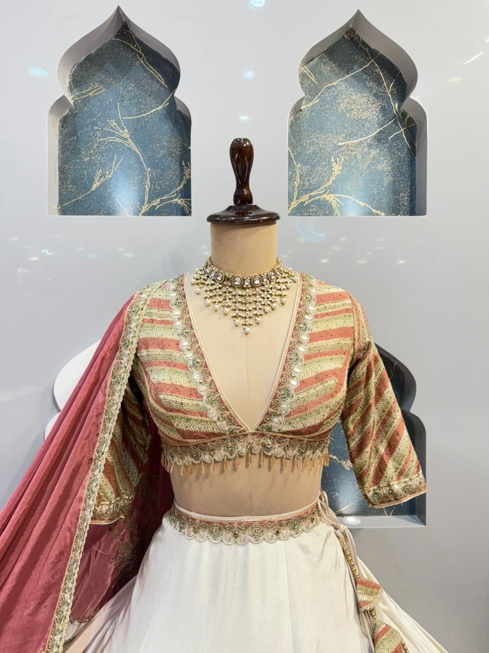 "IVORY BLUSH HERITAGE EMBROIDERED LEHENGA" - Image 3