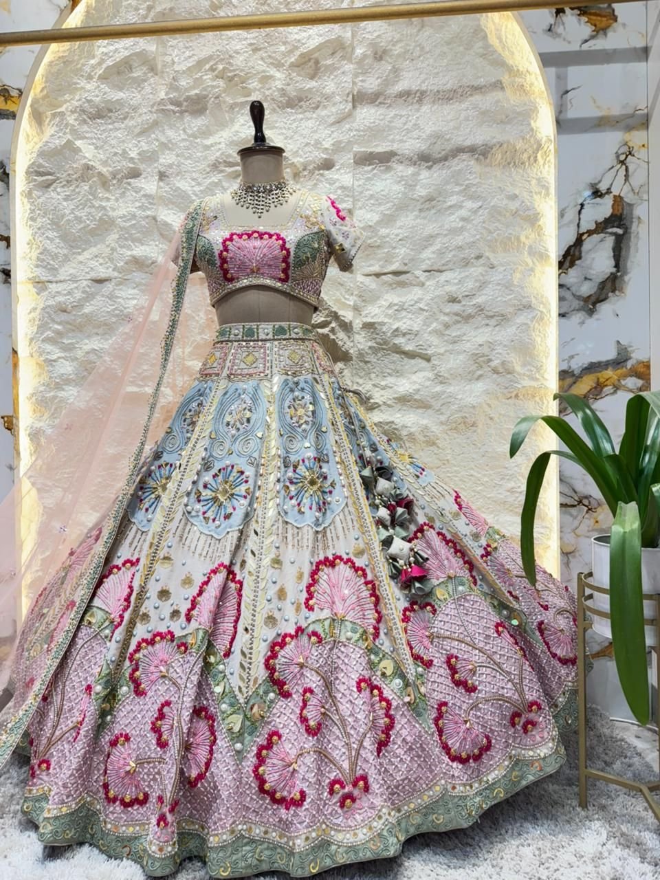 "PASTEL ROYALE HANDCRAFTED LEHENGA" - Image 6