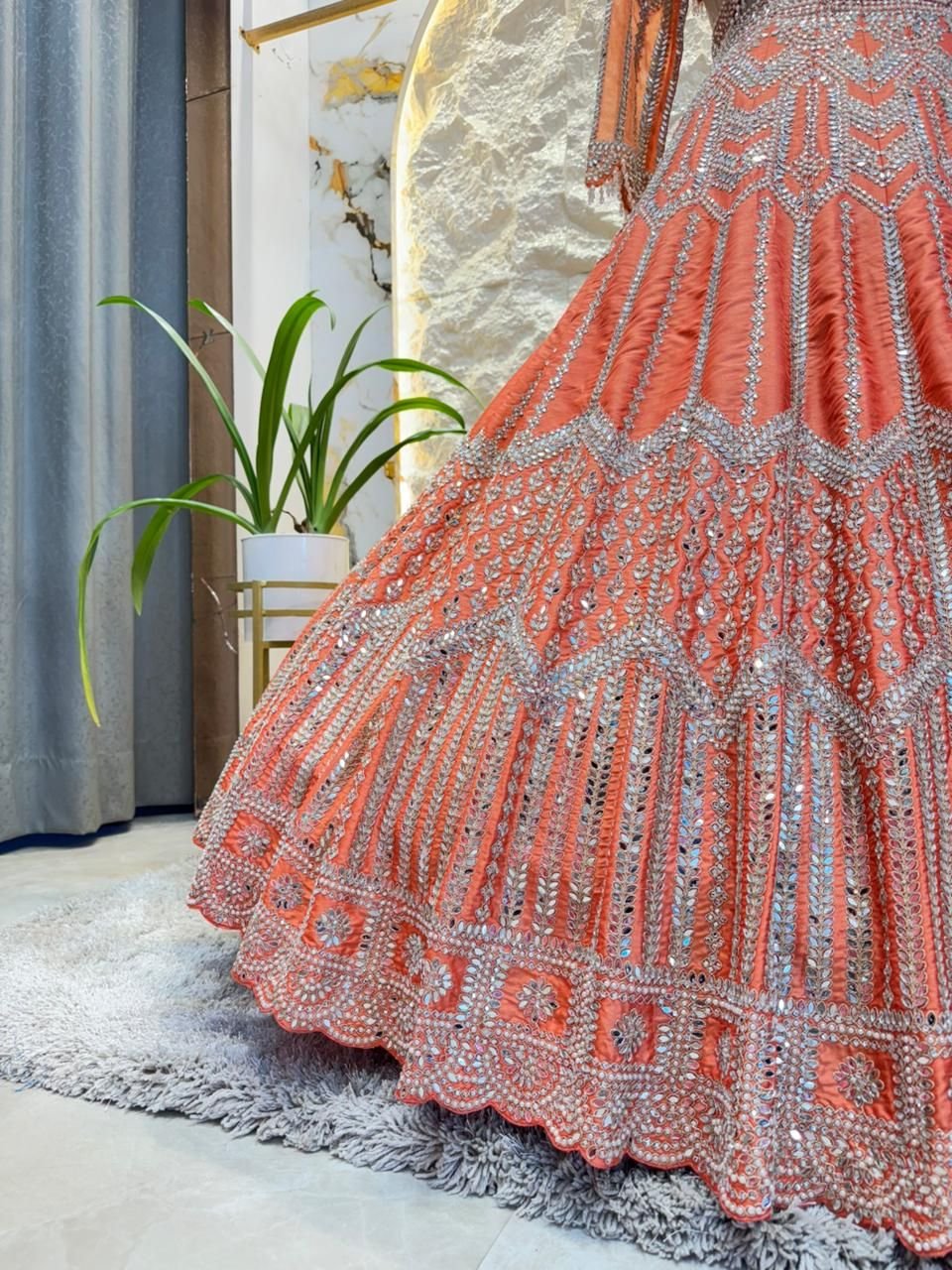 "PEACH ROYALE HEAVY EMBROIDERED LEHENGA" - Image 5