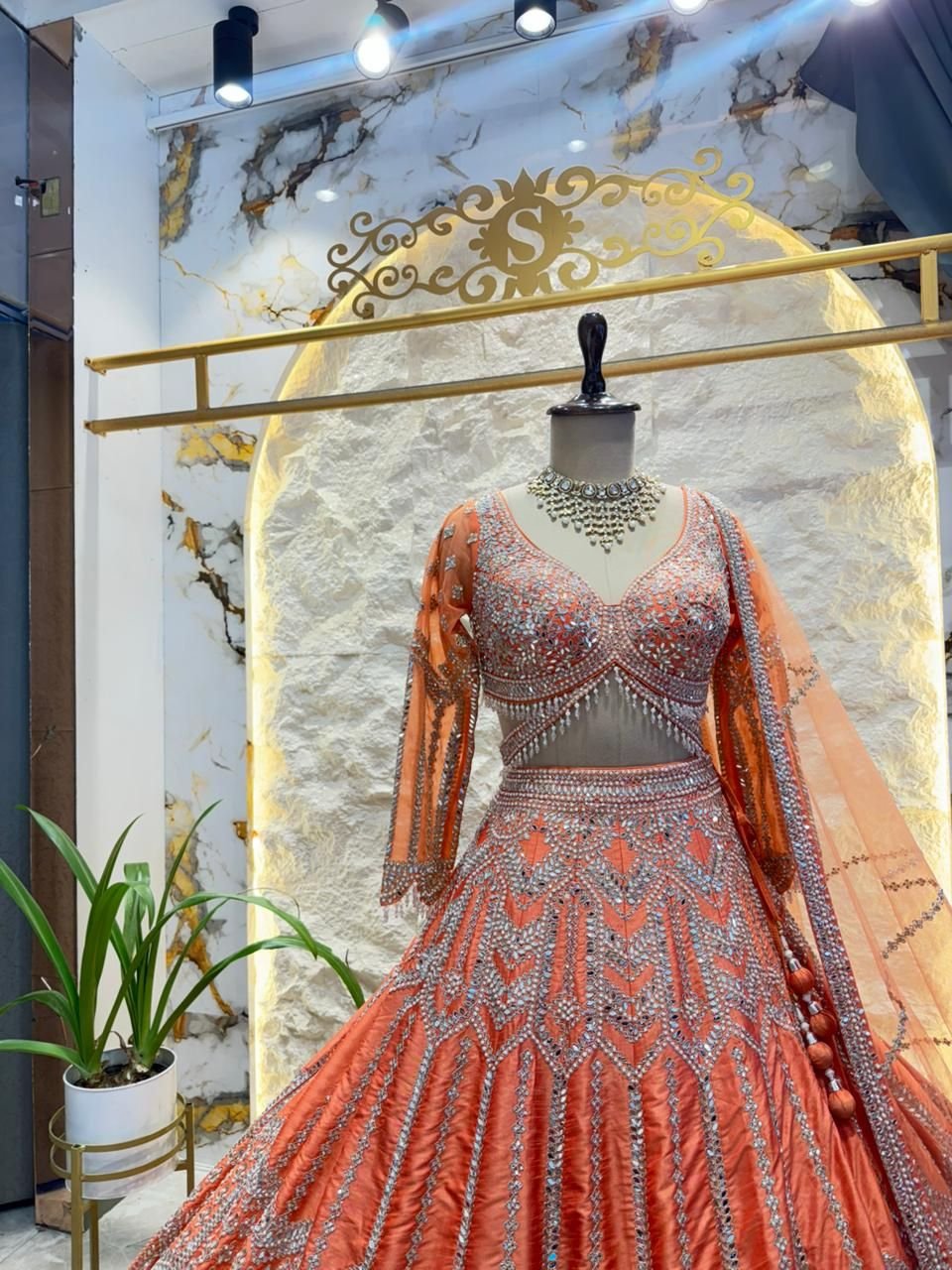 "PEACH ROYALE HEAVY EMBROIDERED LEHENGA" - Image 3