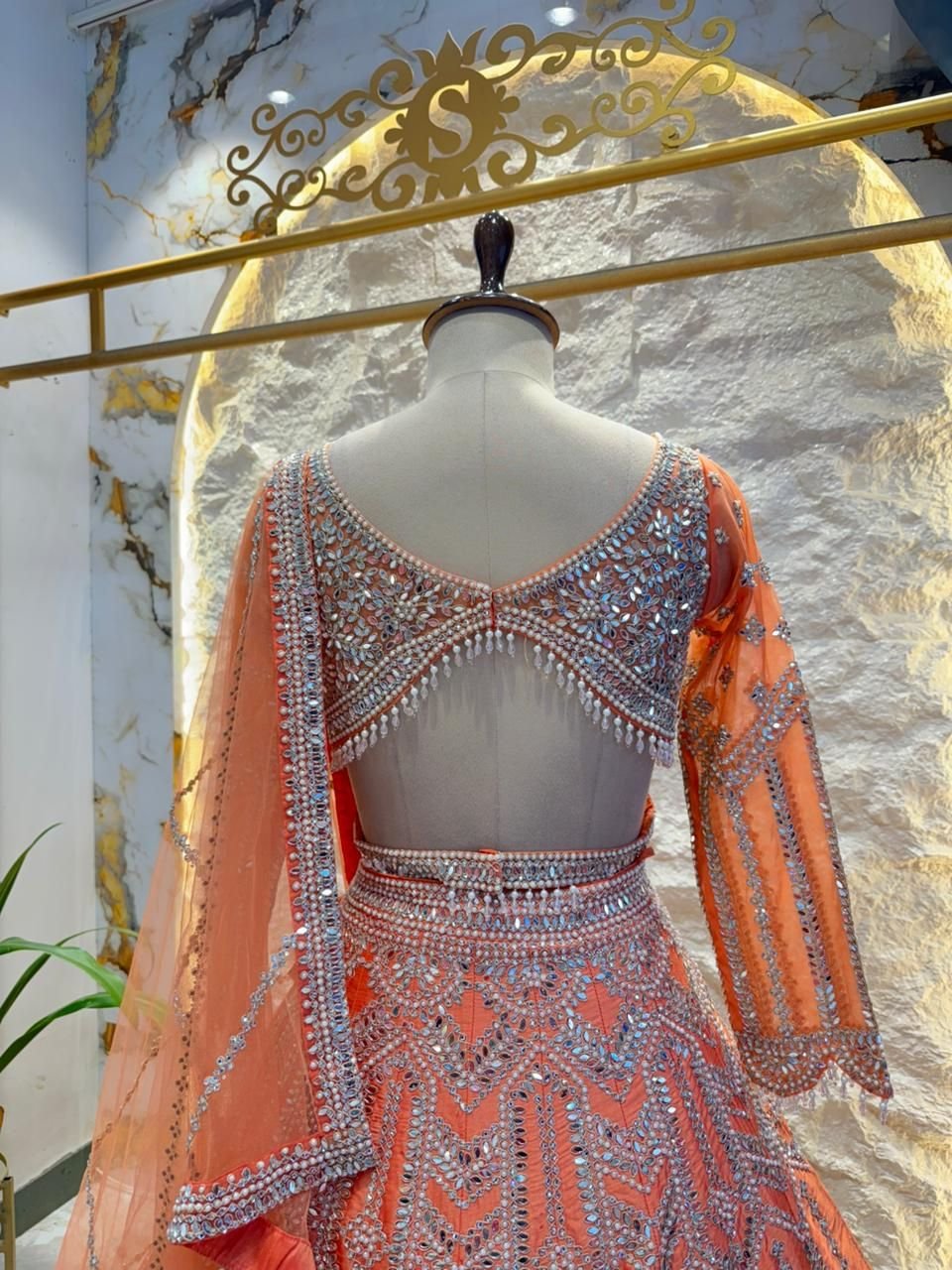 "PEACH ROYALE HEAVY EMBROIDERED LEHENGA" - Image 6