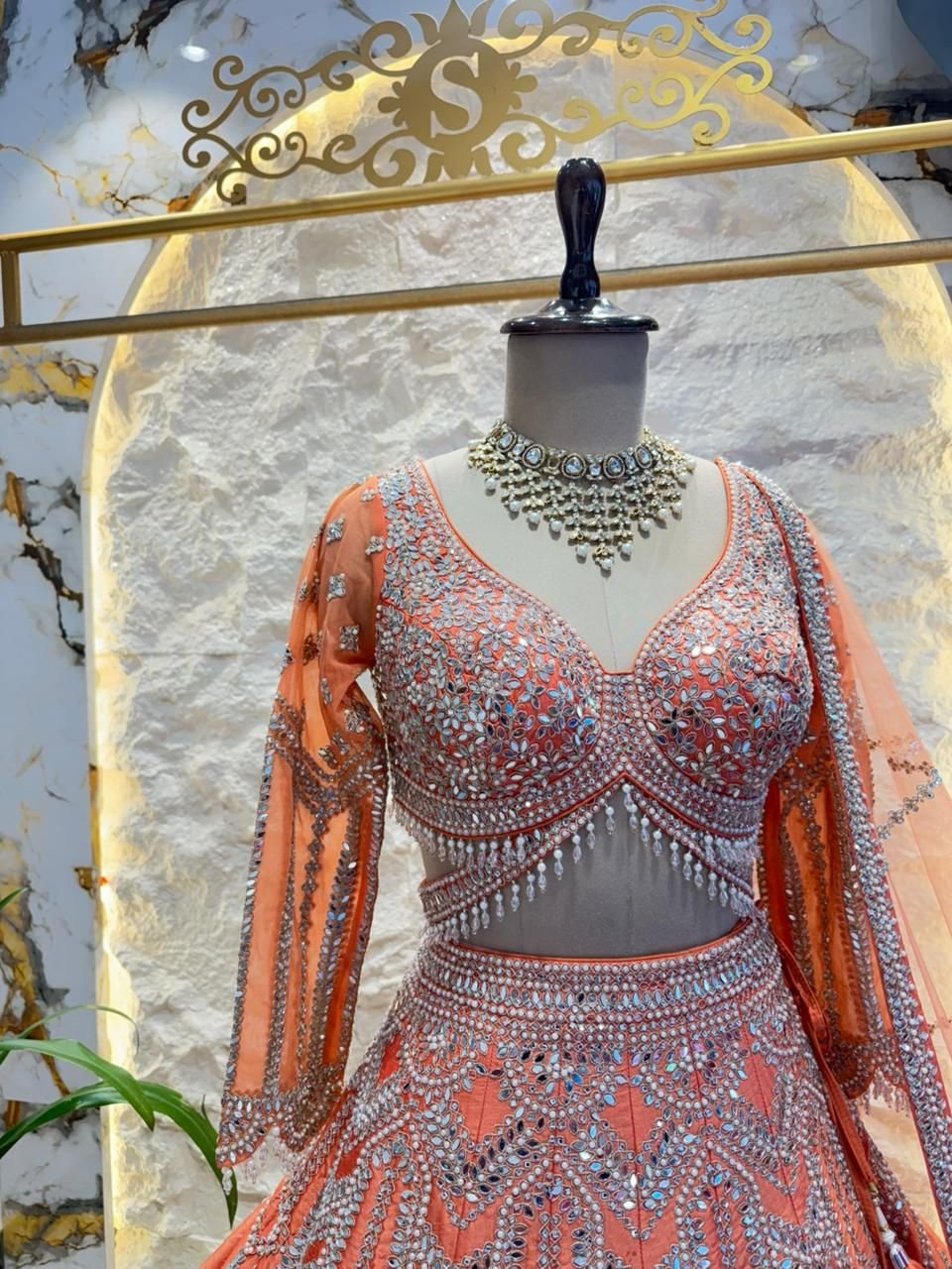 "PEACH ROYALE HEAVY EMBROIDERED LEHENGA" - Image 4