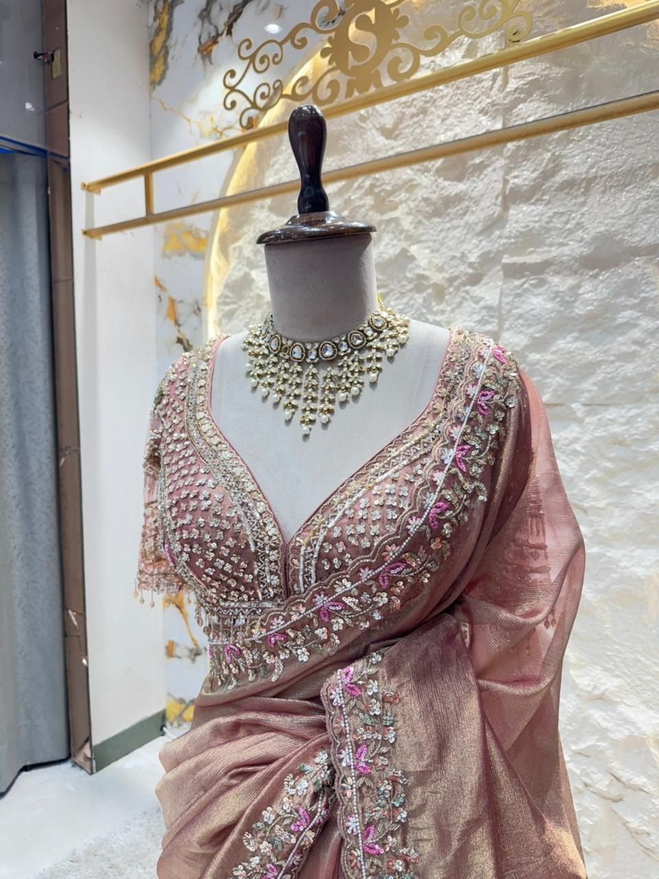 "ROSE GOLD RADIANCE EMBELLISHED SAREE" - Image 3