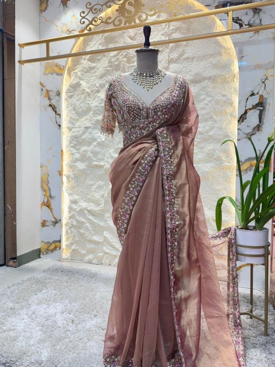 "ROSE GOLD RADIANCE EMBELLISHED SAREE"