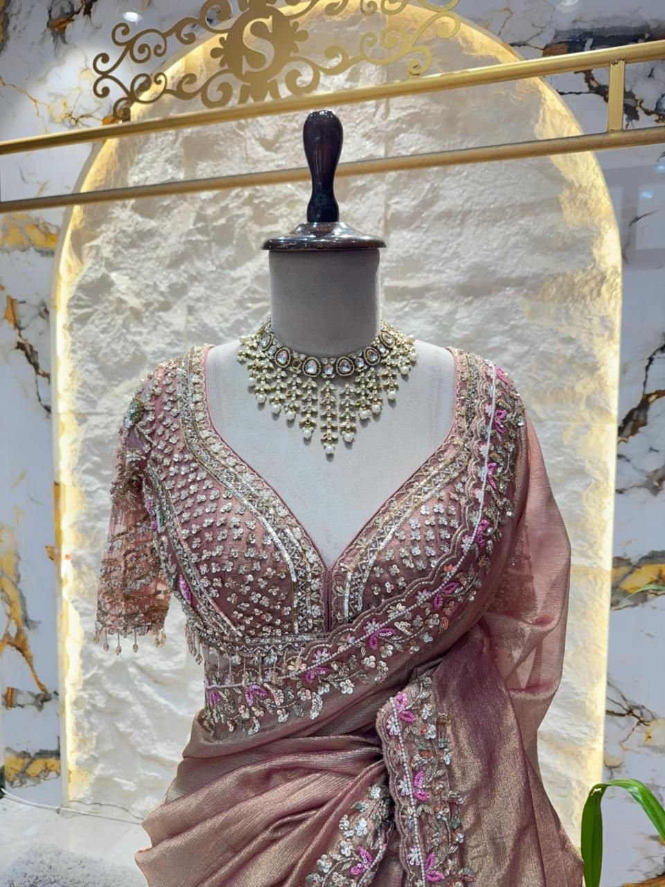 "ROSE GOLD RADIANCE EMBELLISHED SAREE" - Image 2