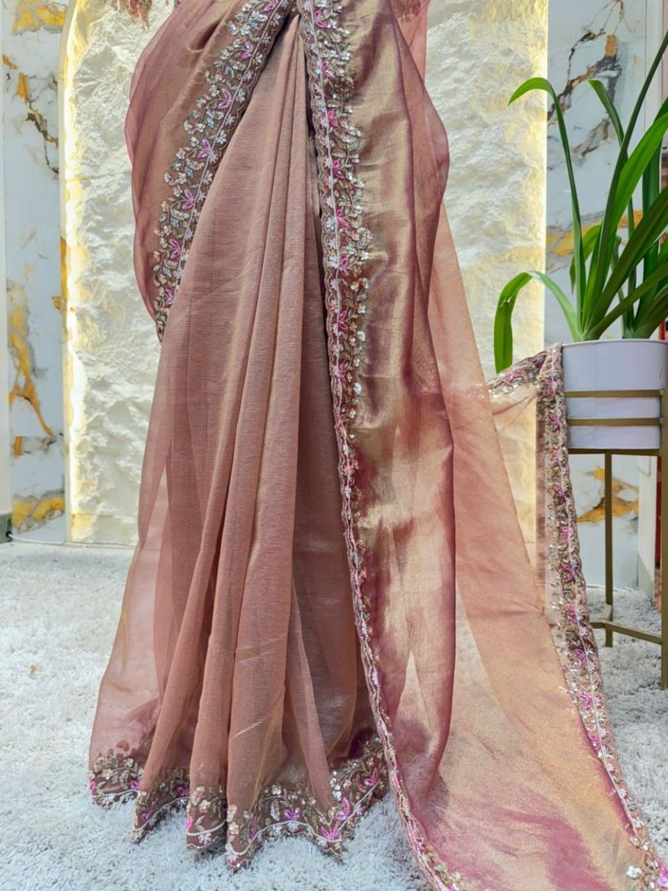 "ROSE GOLD RADIANCE EMBELLISHED SAREE" - Image 4