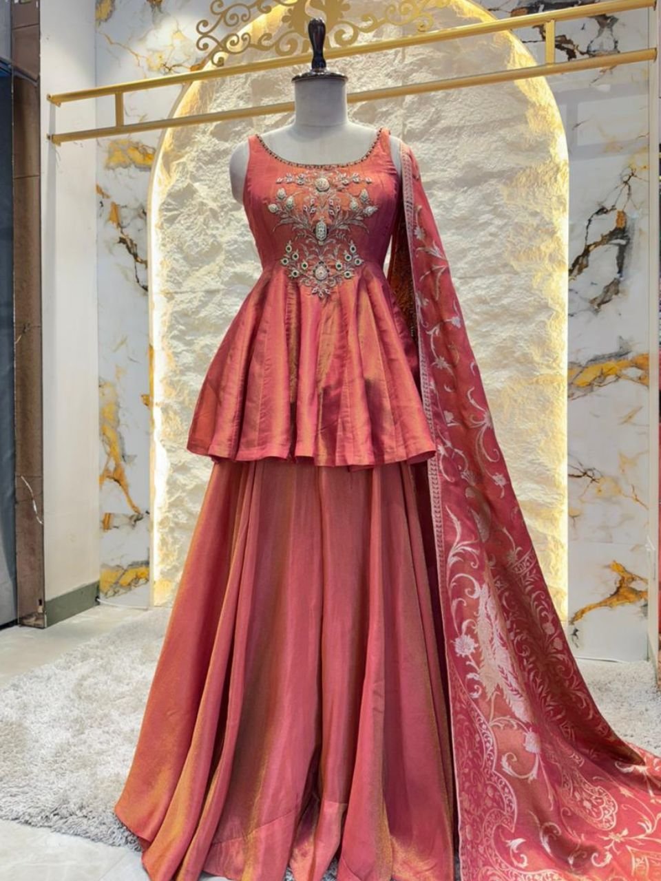 "ROSE GOLD AURA PEPLUM SHARARA" - Image 4