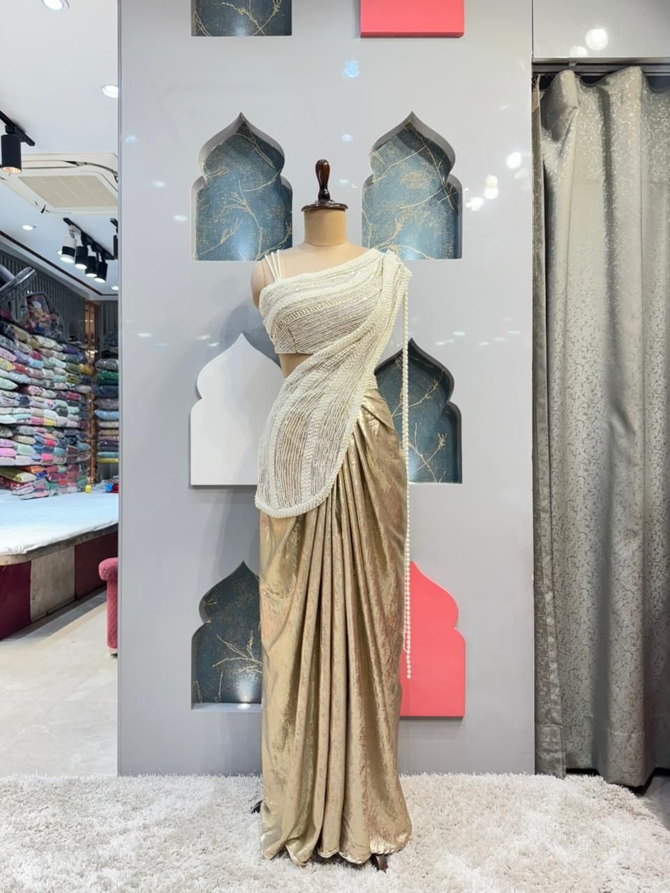 "PEARL CASCADE DRAPE SAREE" - Image 3