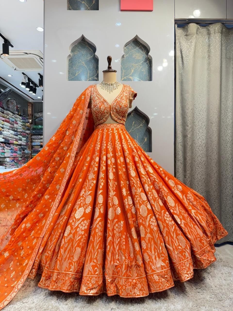 "RUST ORANGE HERITAGE LEHENGA"