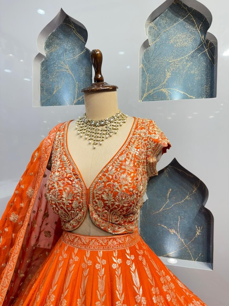 "RUST ORANGE HERITAGE LEHENGA" - Image 3