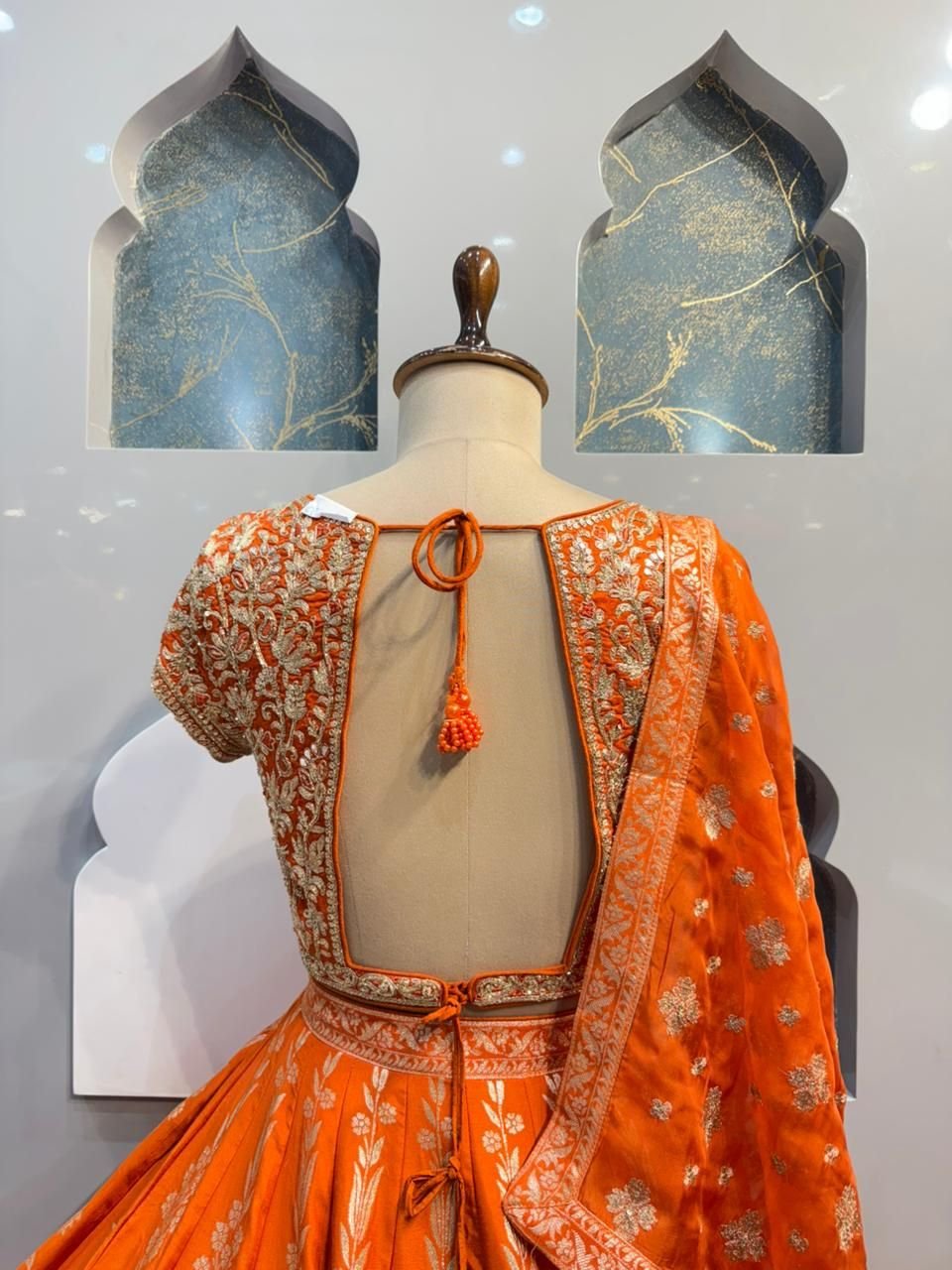 "RUST ORANGE HERITAGE LEHENGA" - Image 5