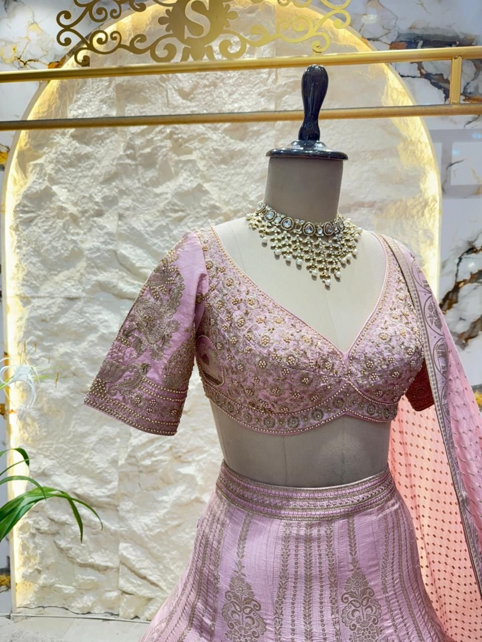 "BLUSH ROYALE WOVEN LEHENGA" - Image 3