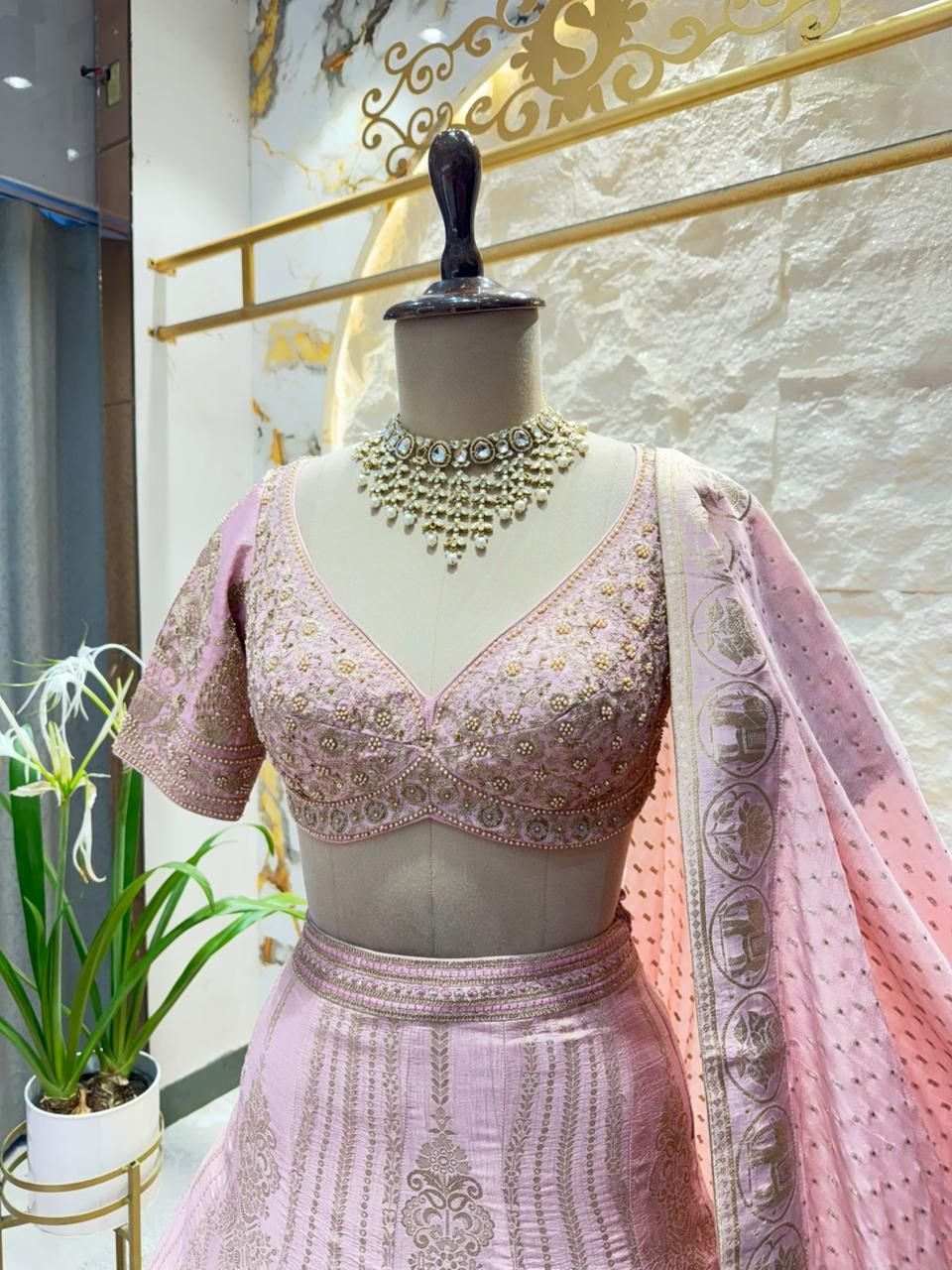 "BLUSH ROYALE WOVEN LEHENGA" - Image 4