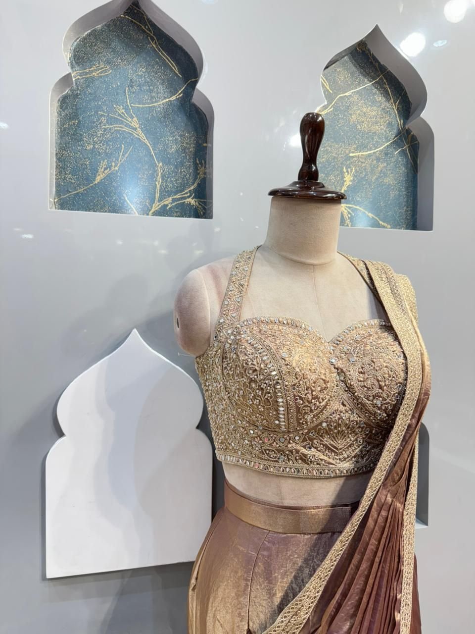 "ROSE GOLD LUXE DRAPE SAREE" - Image 3